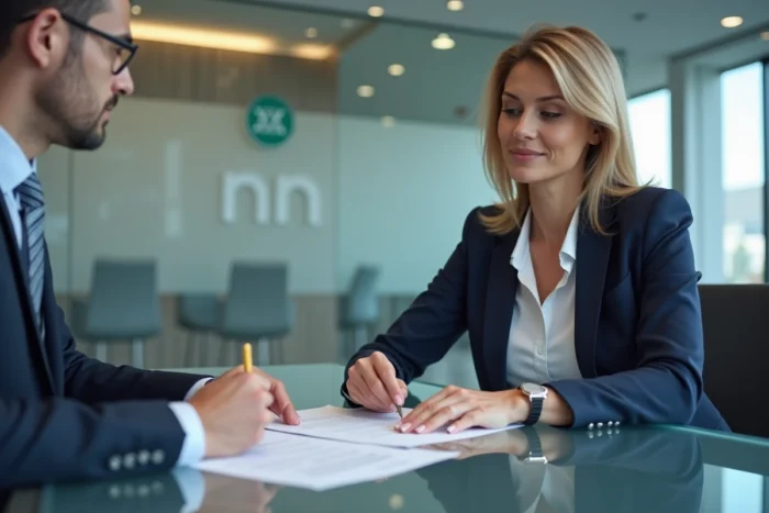 Femme en rendez-vous avec un conseiller bancaire LCL pour discuter du remboursement anticipé de son crédit Flex