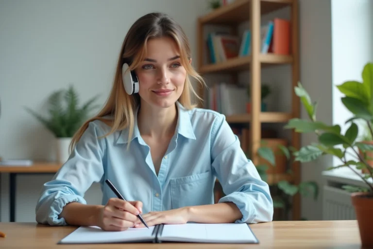 Femme contactant le service client Ouigo par téléphone depuis son bureau à domicile