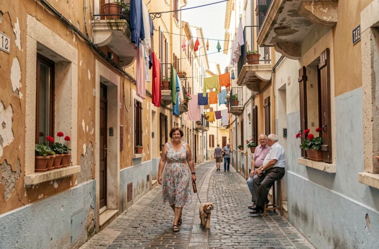 Ruelle animée du quartier du Panier à Marseille avec des habitants locaux et des façades colorées typiques